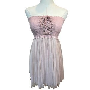 BOHO Y2K Coquette Baby Doll Tube Top Pink Balletcore Fairy Whimsical Size XS